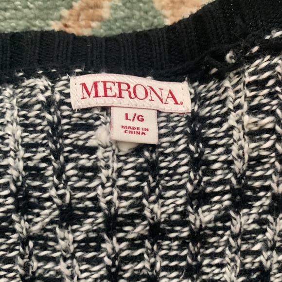 Merona Black & White Geometric Pattern Open Front Cardigan- Size Large - Picture 3 of 10